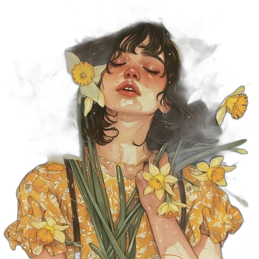 flower, dress, face, watercolor transparent PNG cut-out