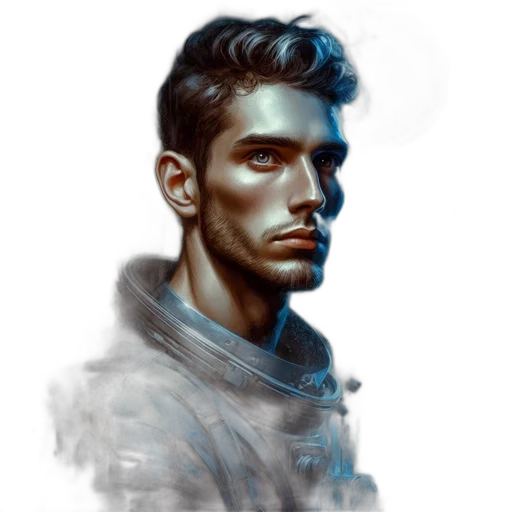 face, jacket, staff, fantasy art transparent PNG cut-out