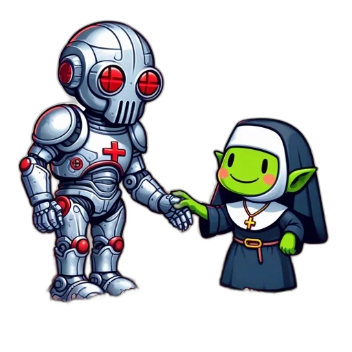 robot, pixel art, concept art, comic book art transparent PNG cut-out