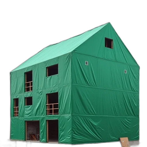 building, umbrella, 3d render, green transparent PNG cut-out