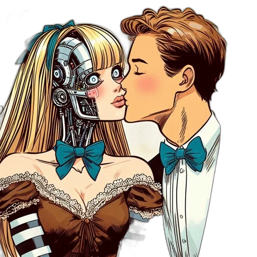 robot, comic book art, cyberpunk, cartoon transparent PNG cut-out