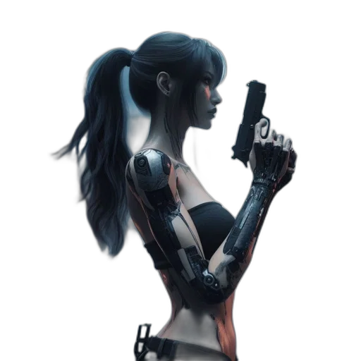 robot, weapon, staff, cyberpunk transparent PNG cut-out