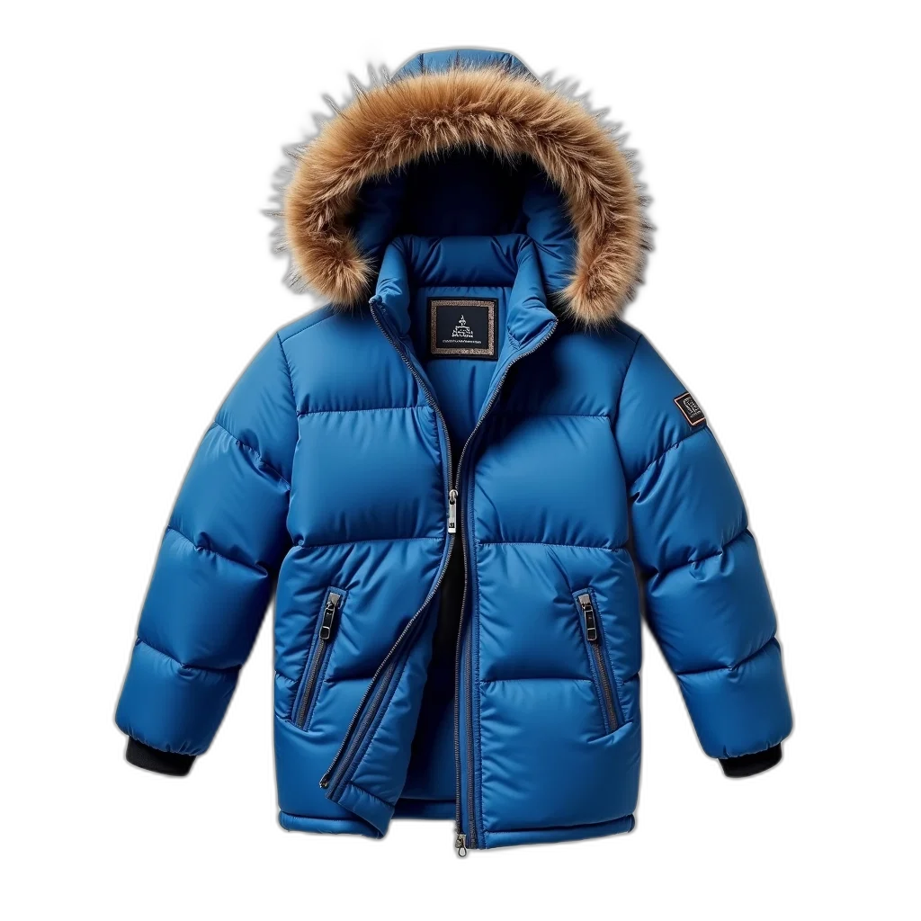 jacket, blue, winter, fur-lined transparent PNG cut-out