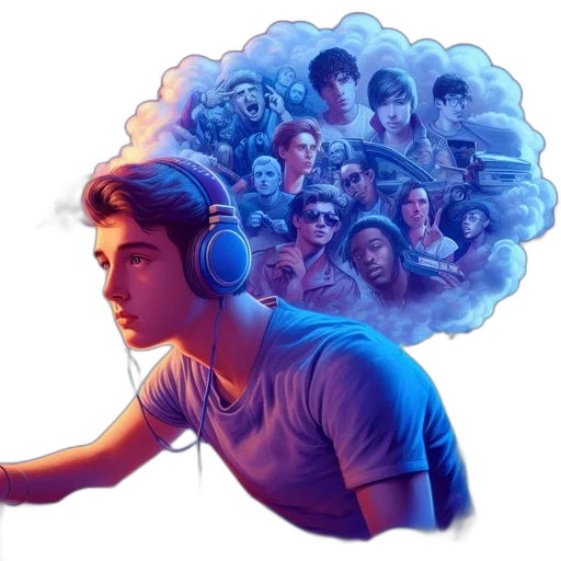 face, concept art, vaporwave, photorealistic transparent PNG cut-out