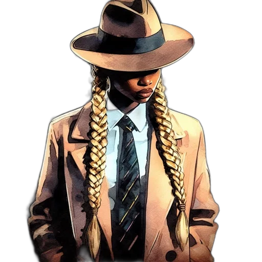 jacket, hat, hair, staff transparent PNG cut-out