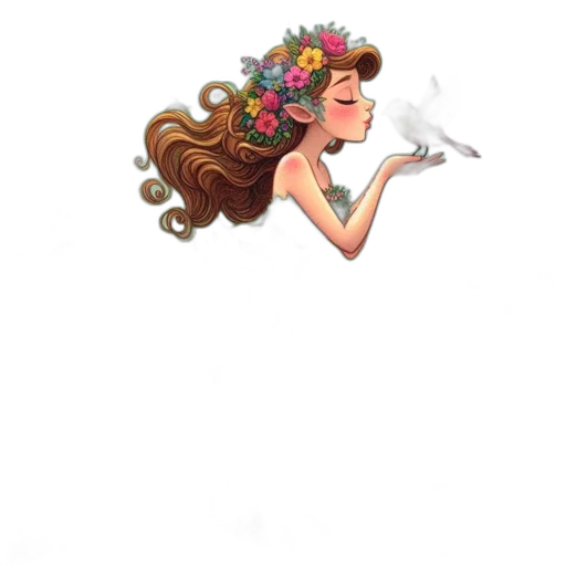 dress, staff, flower, crown transparent PNG cut-out