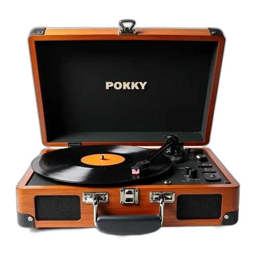 vintage-style, record, player, wooden transparent PNG cut-out