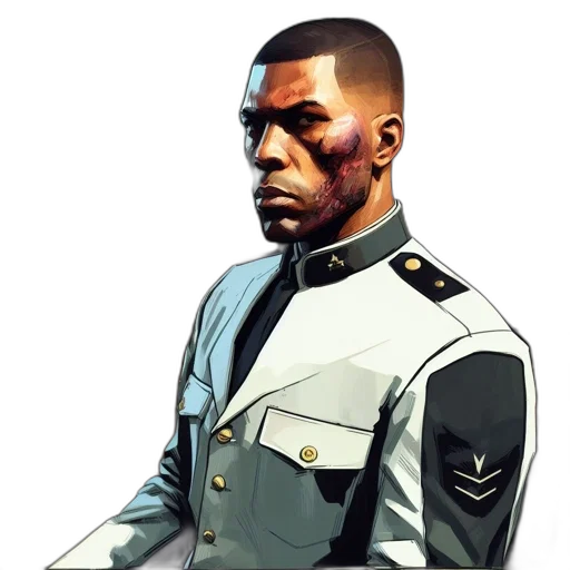 staff, jacket, face, weapon transparent PNG cut-out