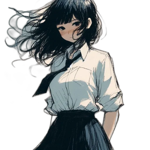 dress, hair, staff, creature transparent PNG cut-out