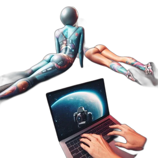 robot, cyberpunk, concept art, vaporwave transparent PNG cut-out