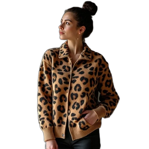 jacket, leopard, print, cardigan transparent PNG cut-out
