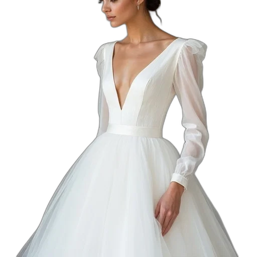 dress, photorealistic, white, wedding transparent PNG cut-out
