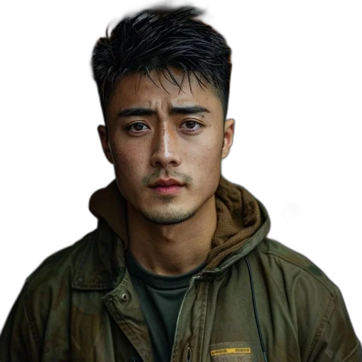 jacket, face, staff, hair transparent PNG cut-out