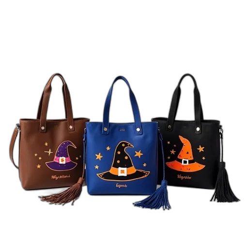 three, handbags, embroidered, witch transparent PNG cut-out