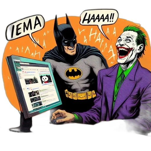 comic book art, batman, joker, depicted transparent PNG cut-out