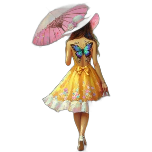 dress, hat, umbrella, 3d render transparent PNG cut-out
