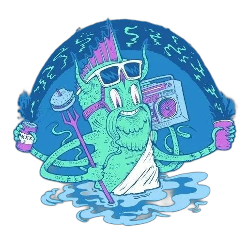 crown, creature, staff, vaporwave transparent PNG cut-out