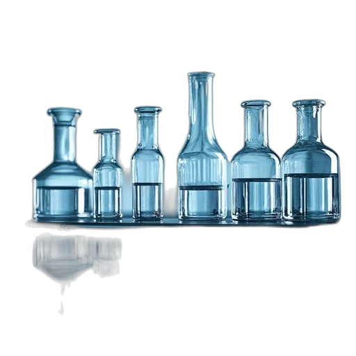bottle, blue, row, laboratory transparent PNG cut-out