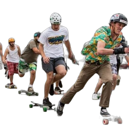 group, skateboarders, wearing, helmets transparent PNG cut-out