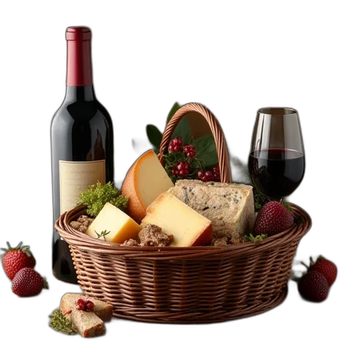 food, wine, cheese, gift transparent PNG cut-out