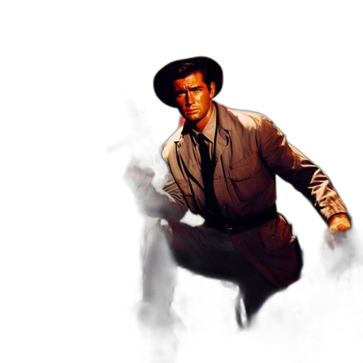 jacket, hat, staff, weapon transparent PNG cut-out