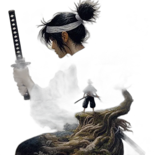 staff, hair, mask, sword transparent PNG cut-out