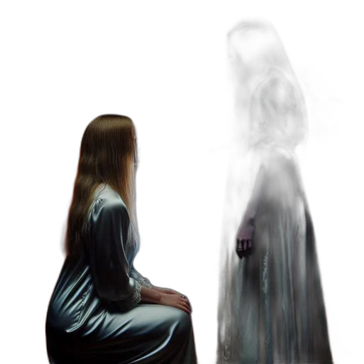dress, hair, creature, staff transparent PNG cut-out