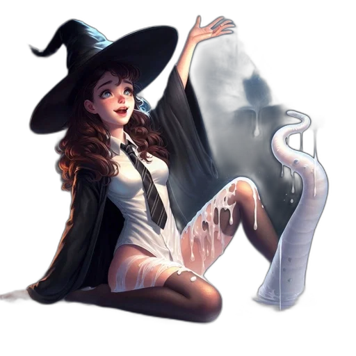 hat, dress, staff, fantasy art transparent PNG cut-out
