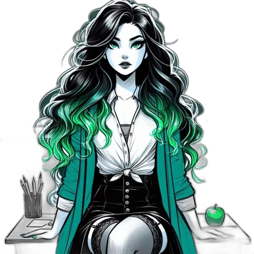 staff, hair, dress, comic book art transparent PNG cut-out