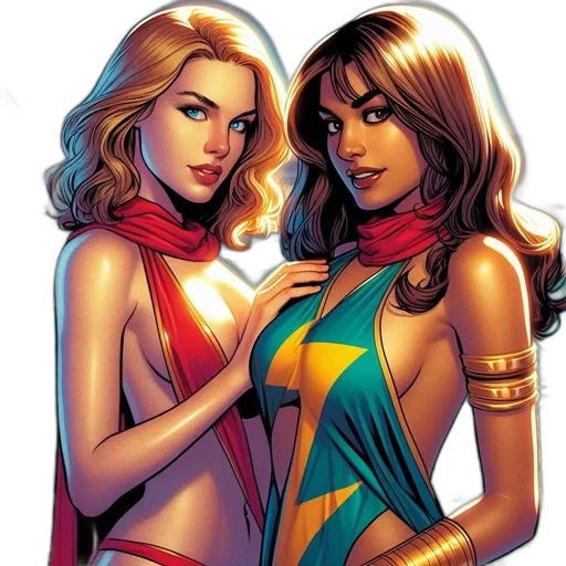 comic book art, concept art, two, female transparent PNG cut-out