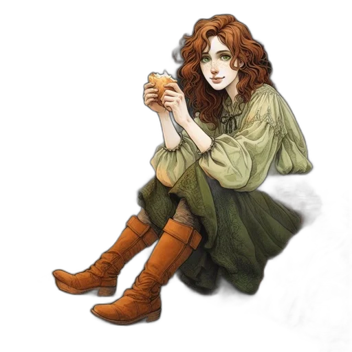 dress, staff, shoes, fantasy art transparent PNG cut-out