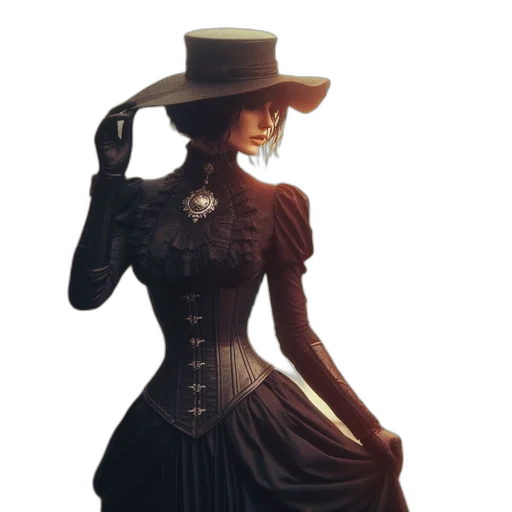 dress, hat, staff, jewelry transparent PNG cut-out