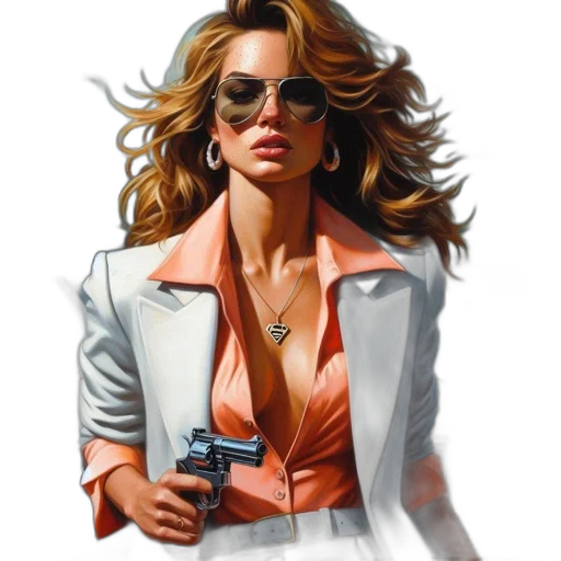 jacket, weapon, photorealistic, comic book art transparent PNG cut-out