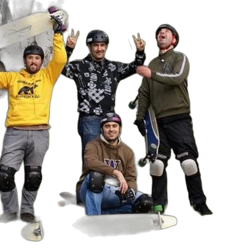 staff, jacket, group, skateboarders transparent PNG cut-out