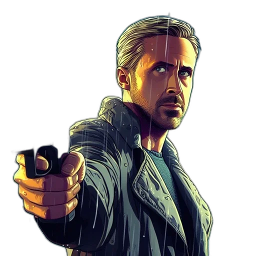 weapon, jacket, face, comic book art transparent PNG cut-out