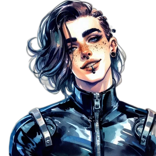 jacket, face, comic book art, cyberpunk transparent PNG cut-out