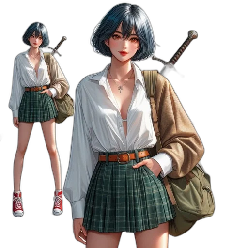 jacket, dress, weapon, staff transparent PNG cut-out
