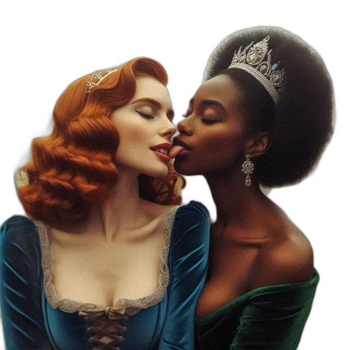 crown, photorealistic, two, regally-dressed transparent PNG cut-out