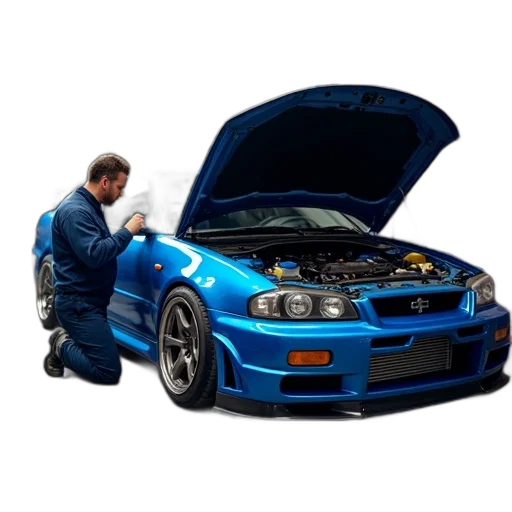 car, photorealistic, blue, mechanic transparent PNG cut-out