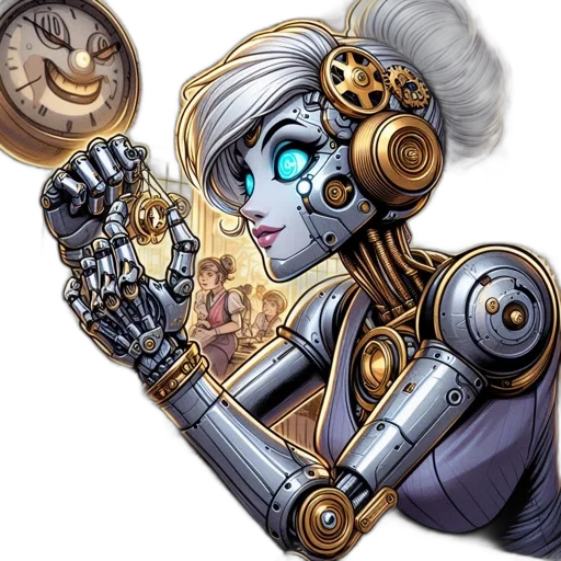 robot, jewelry, staff, fantasy art transparent PNG cut-out