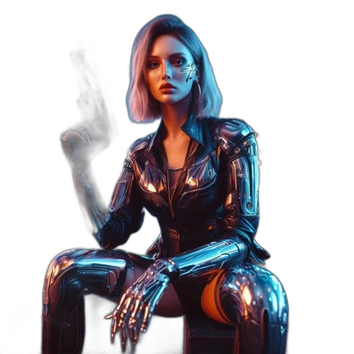 robot, jacket, face, cyberpunk transparent PNG cut-out
