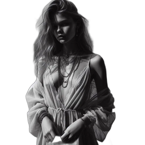 dress, jewelry, jacket, hair transparent PNG cut-out