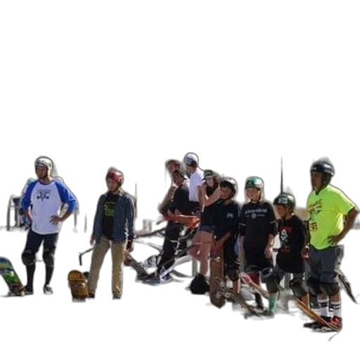 staff, group, skateboarders, wearing transparent PNG cut-out