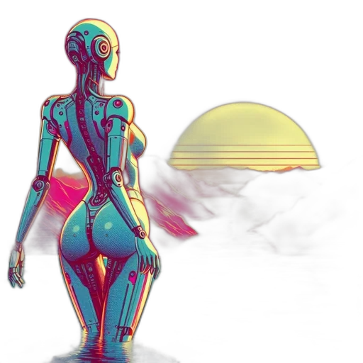 robot, dress, concept art, vaporwave transparent PNG cut-out