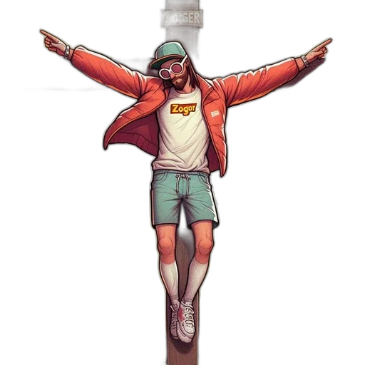 jacket, hat, staff, bottle transparent PNG cut-out