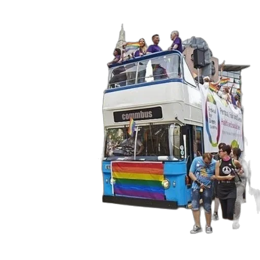 double-decker, bus, rainbow, flag transparent PNG cut-out