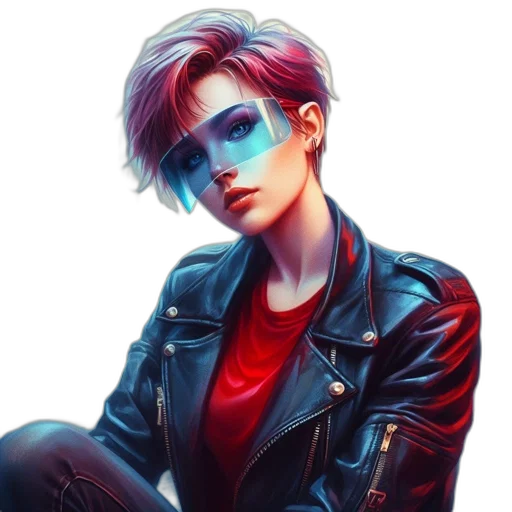 jacket, face, robot, cyberpunk transparent PNG cut-out
