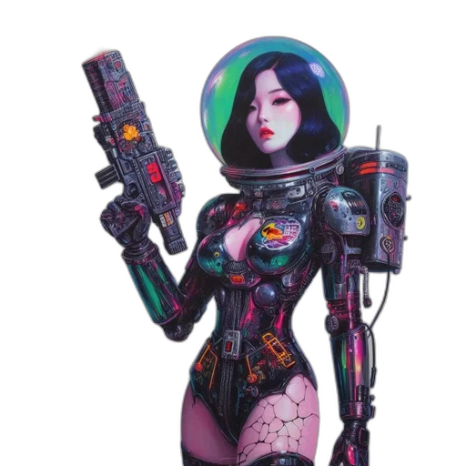 robot, weapon, staff, cyberpunk transparent PNG cut-out
