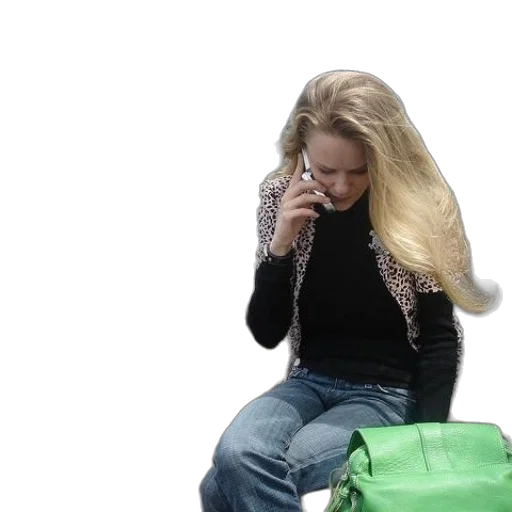 jacket, green, woman, sits transparent PNG cut-out