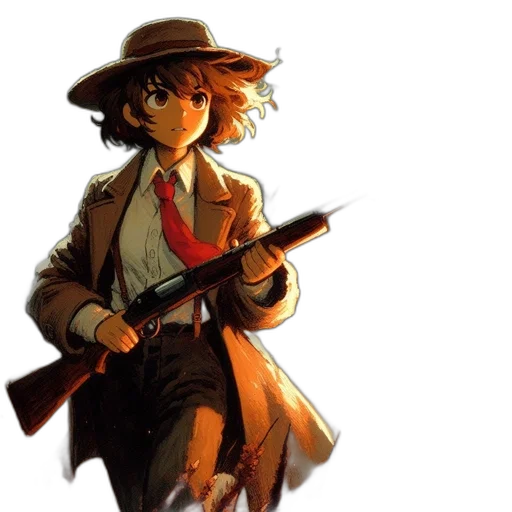 weapon, staff, hat, jacket transparent PNG cut-out